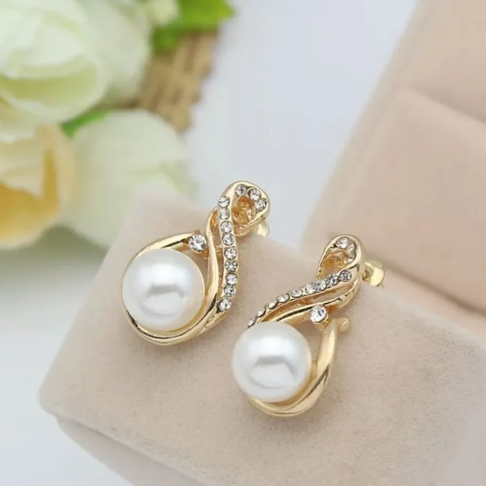 💞18k Gold Elegant Pendant Necklace & Earrings Bridal Wedding Mother Jewelry Set - Picture 4 of 6